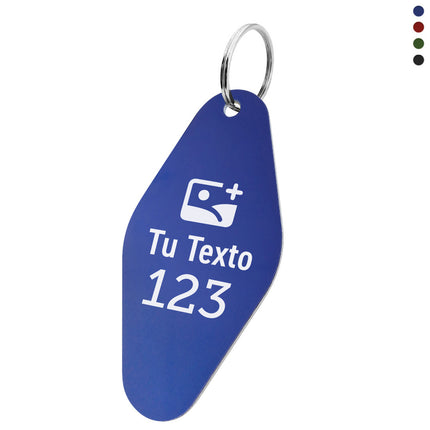 Llavero de aluminio 44x88,5mm rombo con texto, numero y logotipo - Por unidad