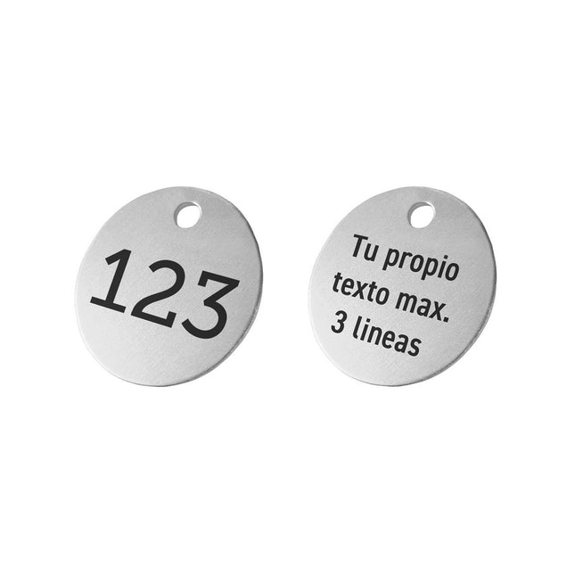 Silver custom aluminum tags with number and text - 1 pc