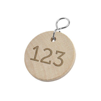 Llavero de madera redondo con numeracion  Ø37mm - Por unidad