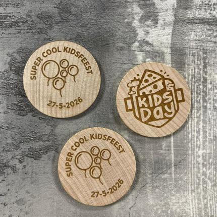 Fichas de madera grabadas personalizadas Ø50 mm - 100 unidades