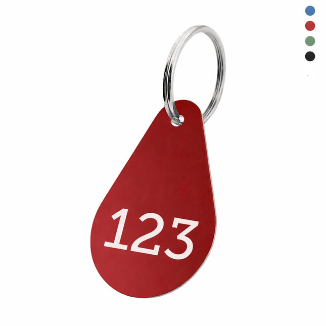 LLavero de aluminio 29x45 mm forma gota con numeracion  - Por unidad