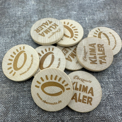 Fichas de madera grabadas personalizadas Ø37 mm - 100 unidades