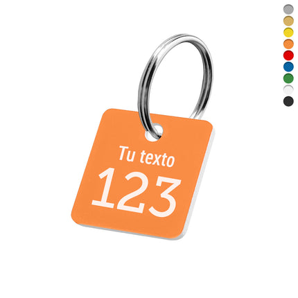 Llavero de acrilico cuadrado con texto y numero - Por unidad