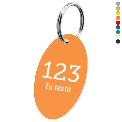 Llavero ovalado de acrilico con numeracion y texto - Por unidad