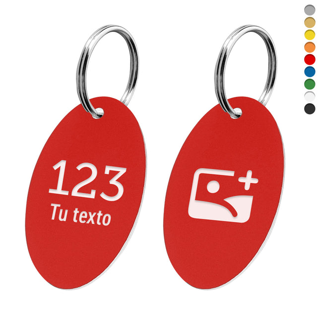Llavero ovalado de acrilico doble cara con numero, texto y logotipo  - Por unidad