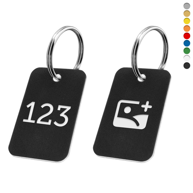 Llavero rectangular de acrilico con numer y logotipo - doble cara - Por unidad