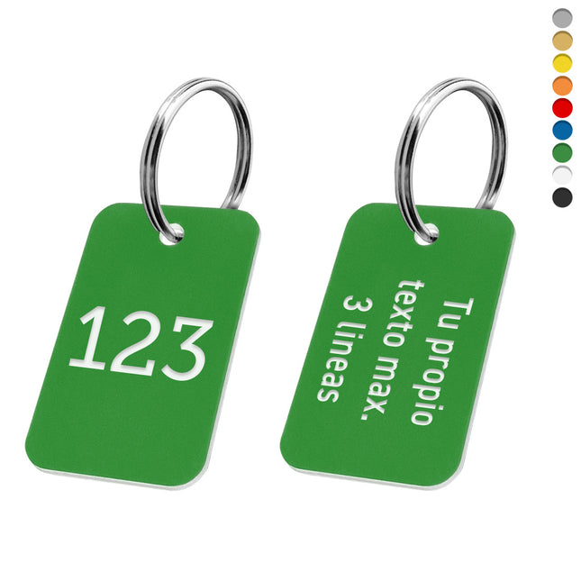 Llavero rectangular de acrilico con numero y texto - doble cara - Por unidad