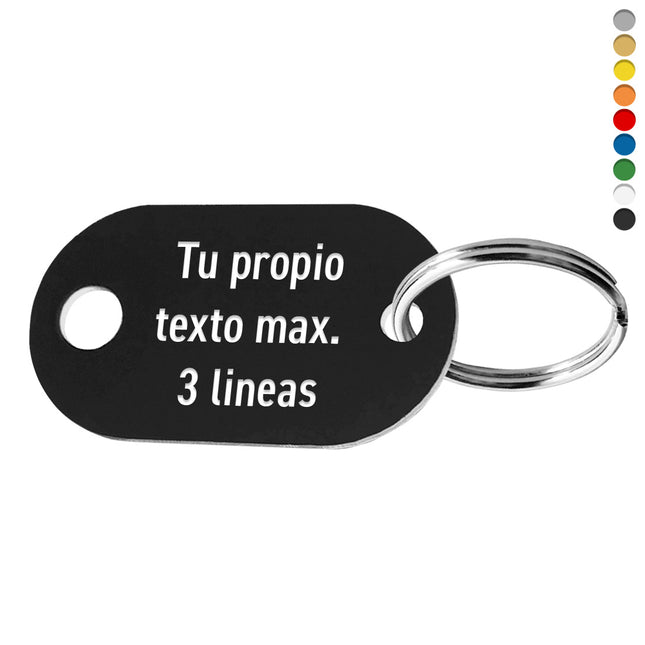 Llavero ovalado acostado de acrilico con texto y orificio para colgar - Por unidad
