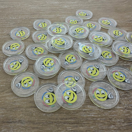 Fichas personalizadas transparentes Ø25 mm - 100 unidades