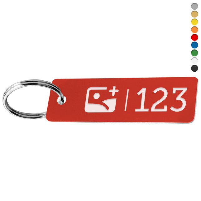 Llavero rectangular acostado de acrílico con logotipo y numeración – Por unidad