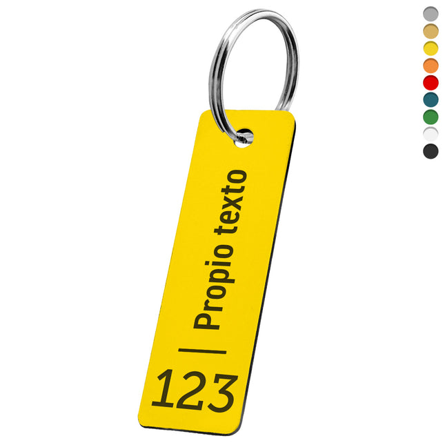 Llavero rectangular pequeño de acrilico con numeracion y texto - Por unidad