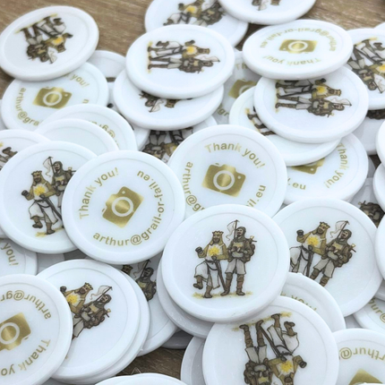 Fichas de plástico personalizades blanco Ø28mm - 100 unidades
