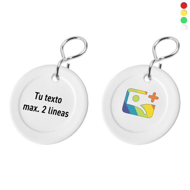 Llavero de plastico Holly con texto y logotipo doble cara Ø40 mm - Por unidad