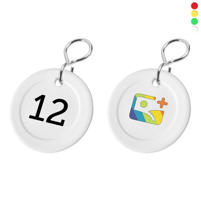 Llavero de plastico Holly con numero y logotipo doble cara Ø40 mm  - Por unidad