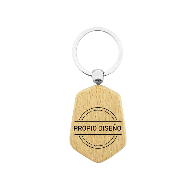 Llavero de madera hexagonal personalizable 48x35 mm - Por unidad