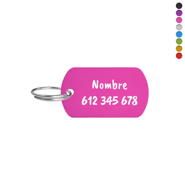 Aluminum key tag with text and phone number 38x22mm - 1 pc