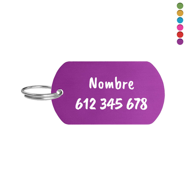 Aluminum key tag with text and phone number 50x28mm - 1 pc