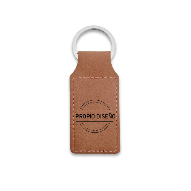 Llavero de cuero marrón con tu logotipo 33×70mm – Por unidad