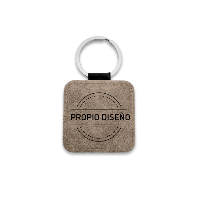 Llavero de cuero gris con tu logotipo 50×50mm – Por unidad