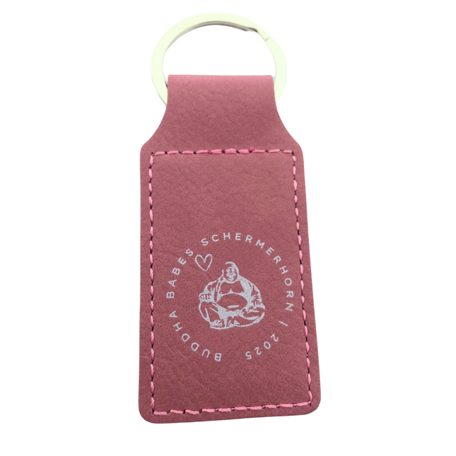 Llavero de cuero rosa con tu logotipo 33×70mm – Por unidad
