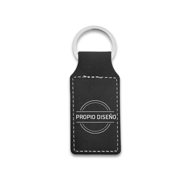 Llavero de cuero negro con tu logotipo 33×70mm – Por unidad