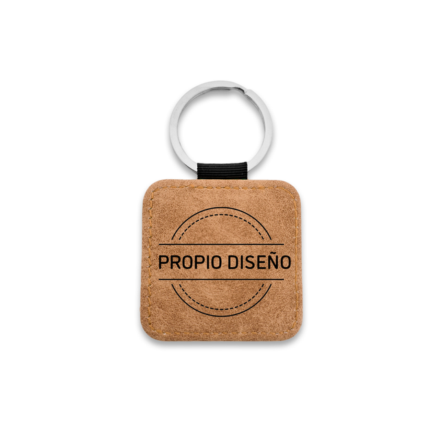 Llavero de cuero marrón claro con tu logotipo 50×50mm – Por unidad