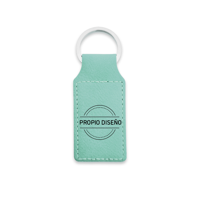 Llavero de cuero turquesa con tu logotipo 33×70mm – Por unidad