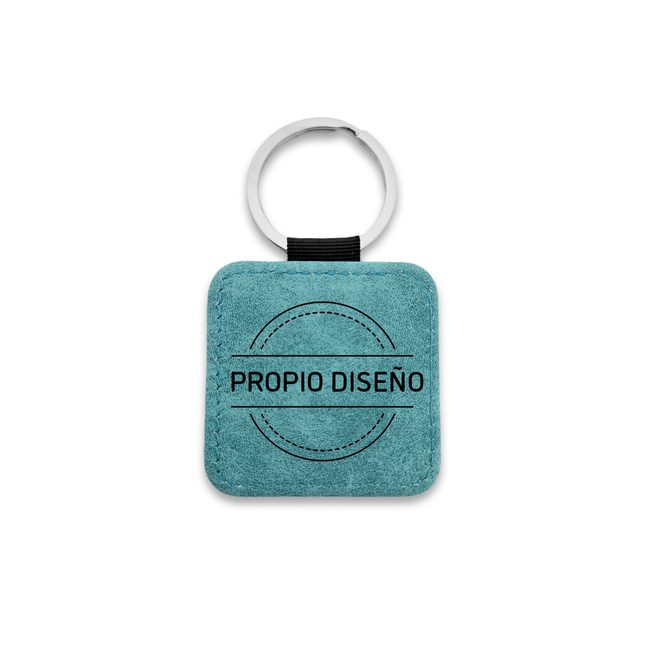 Llavero de cuero turquesa con tu logotipo 50×50mm – Por unidad