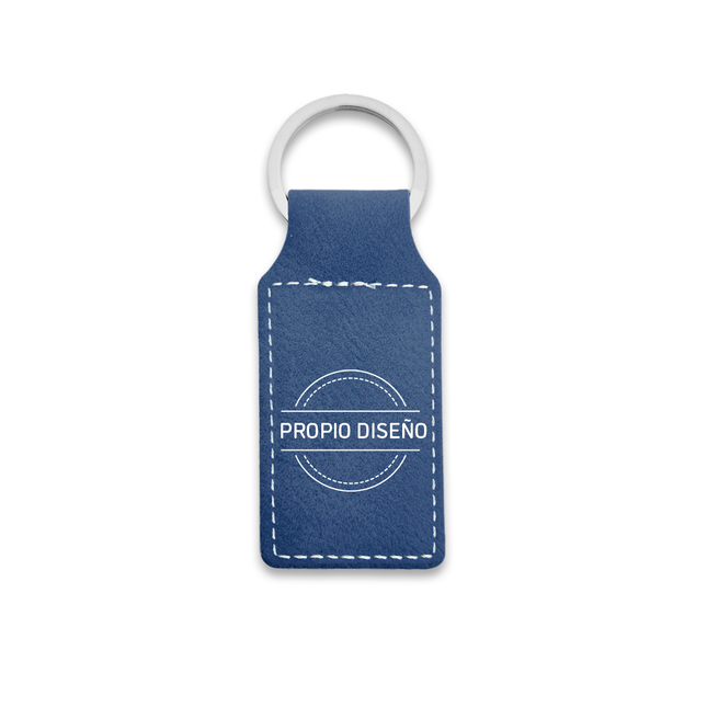 Llavero de cuero azul oscuro con tu logotipo 33×70mm – Por unidad