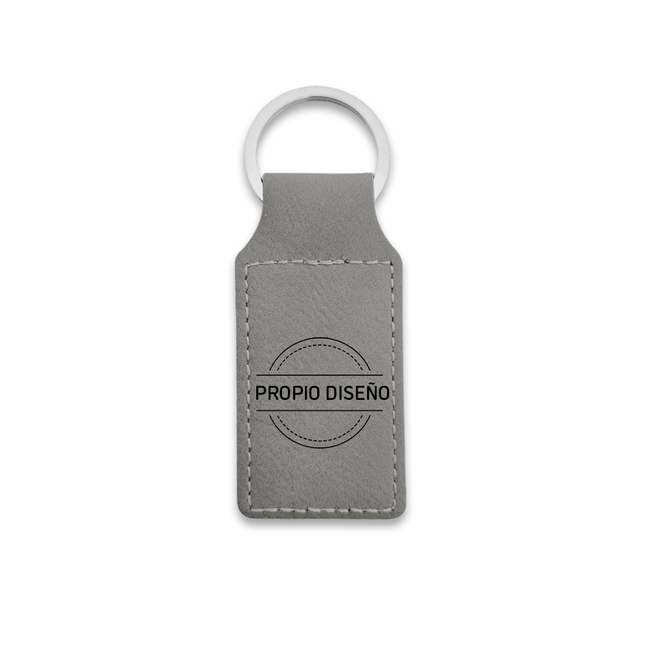 Llavero de cuero gris con tu logotipo 33×70mm – Por unidad