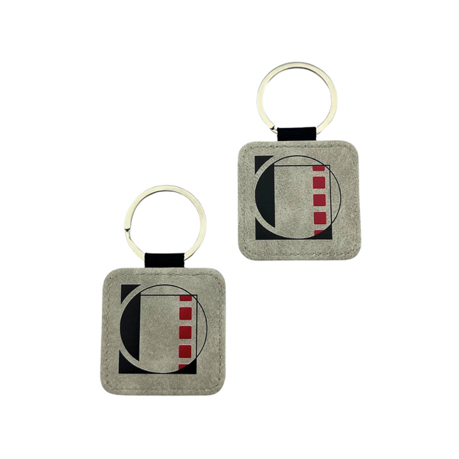 Llavero de cuero gris claro con tu logotipo 50×50mm – Por unidad
