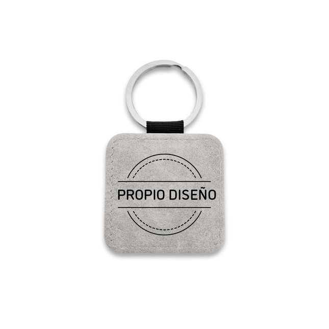 Llavero de cuero gris claro con tu logotipo 50×50mm – Por unidad