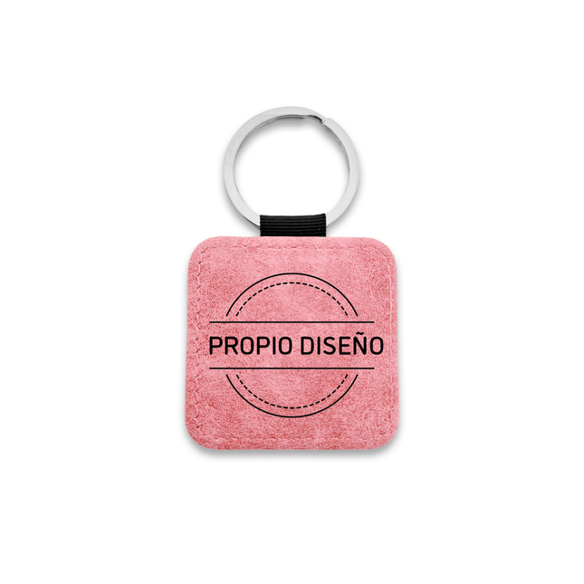 Llavero de cuero rosa claro con tu logotipo 50×50mm – Por unidad