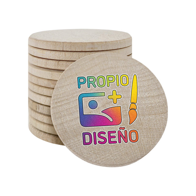 Fichas de madera personalizadas impresas Ø37 mm - 100 unidades