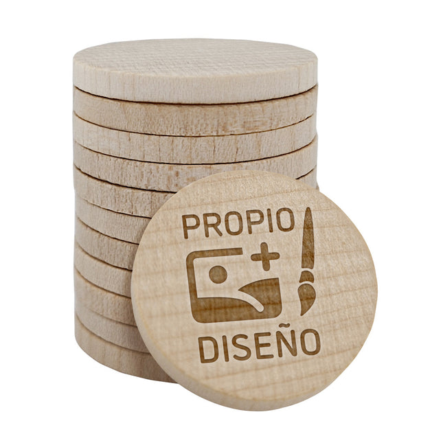 Fichas de madera grabadas personalizadas Ø29 mm - 100 unidades