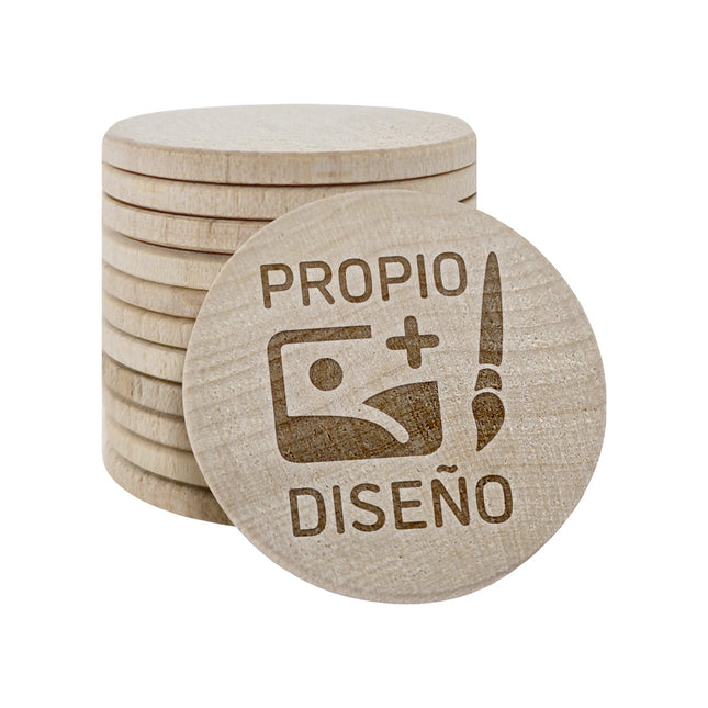 Fichas de madera grabadas personalizadas Ø37 mm - 100 unidades
