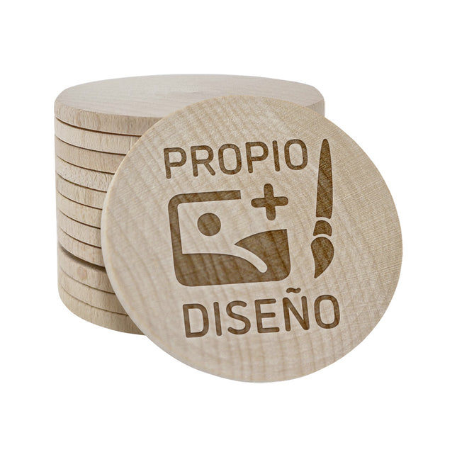 Fichas de madera grabadas personalizadas Ø50 mm - 100 unidades